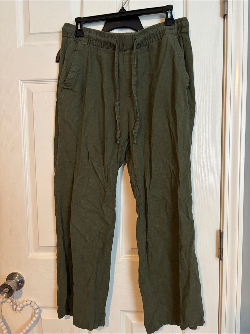 Old Navy Olive Drawstring Linen-Blend Trousers